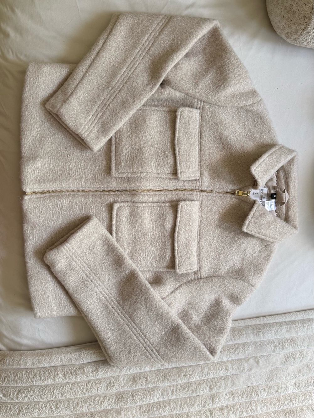 H&M Cream Textured Zip-Up Jacket